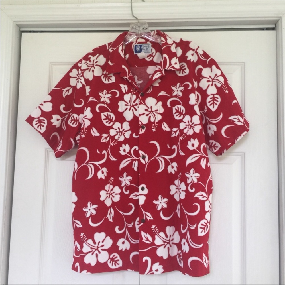Men's XL Hibiscus Flower Print Hawaiian Shirt